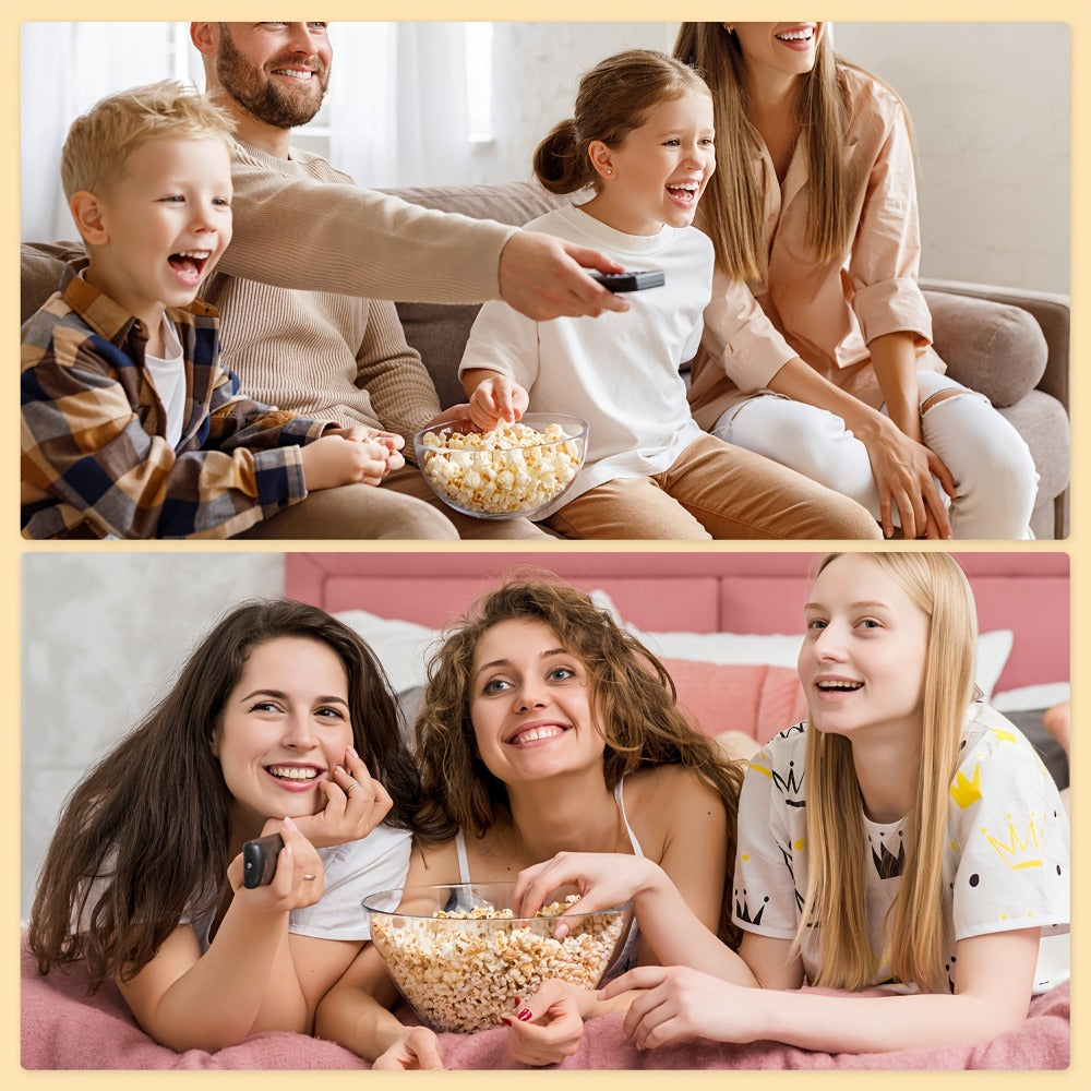 Popcorn Machine 800W Electric Stirring Popcorn Maker – 6-Quart Non-Stick Plate, Quick-Heat Technology, Cool-Touch Handles, 2-in-1 Lid & Bowl for Home Movie Night