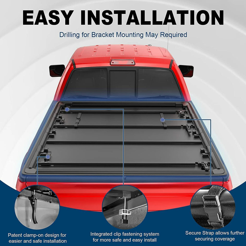 6.4FT/6.5FT 4 Fold Soft Bed Tonneau Cover For Ram 1500 2002-2026 For Ram 2500/3500 2003-2026