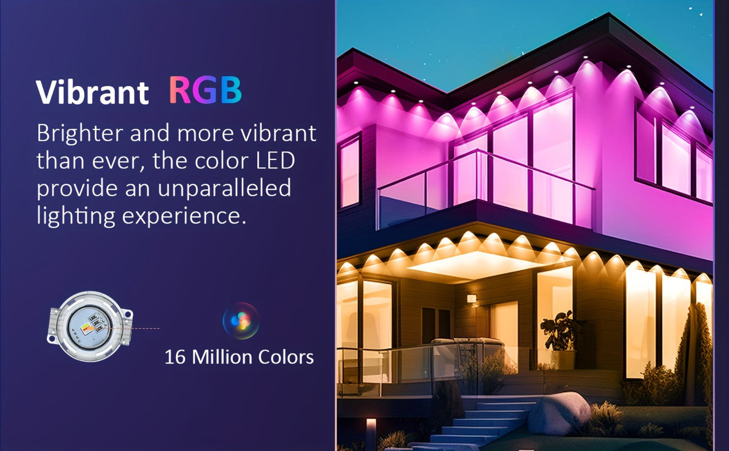 Permanent Outdoor Lights RGB LED Eave Lights with App & Remote Control, IP67 Waterproof, Music Sync, Timer, Triangular Lens Effect, for Christmas Halloween Holiday Everyday Accent Lighting – 15ft to 500ft