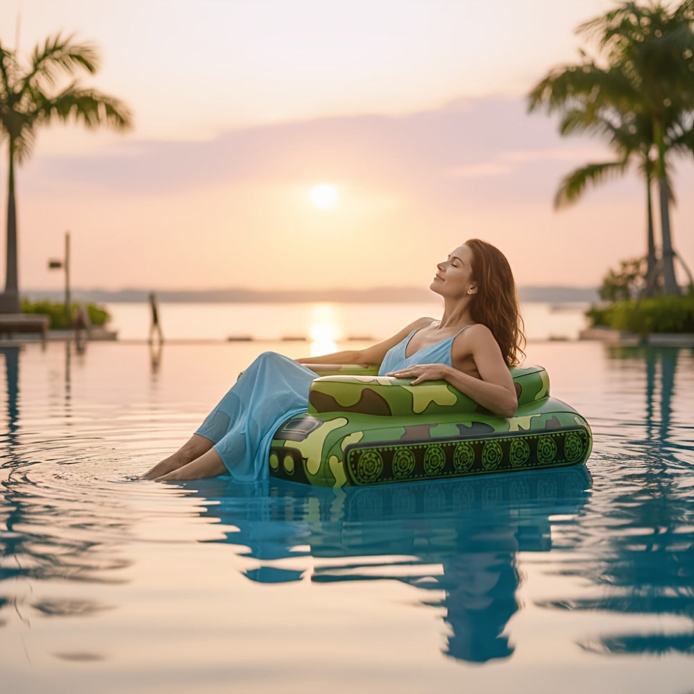 Giant Tugboat Pool Float 60 Inch XL Ride-On Inflatable Raft with Built-In Water Sprayer & 16-Inch Beach Ball – Heavy Duty PVC Float for Adults & Teens, Pool Lake Beach Party, Green