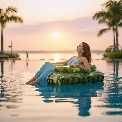 Giant Tugboat Pool Float 60 Inch XL Ride-On Inflatable Raft with Built-In Water Sprayer & 16-Inch Beach Ball – Heavy Duty PVC Float for Adults & Teens, Pool Lake Beach Party, Green