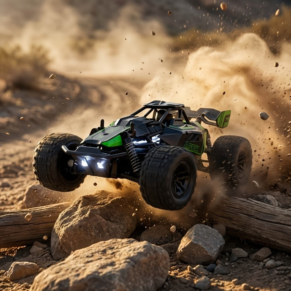 RC Monster Truck 1:20 Scale 4WD with LED Headlights – 2.4GHz All-Terrain Off-Road Remote Control Car, High-Speed Amateur RC Vehicle, Birthday Gift for Boys, Fast & Furious Green Yellow Red
