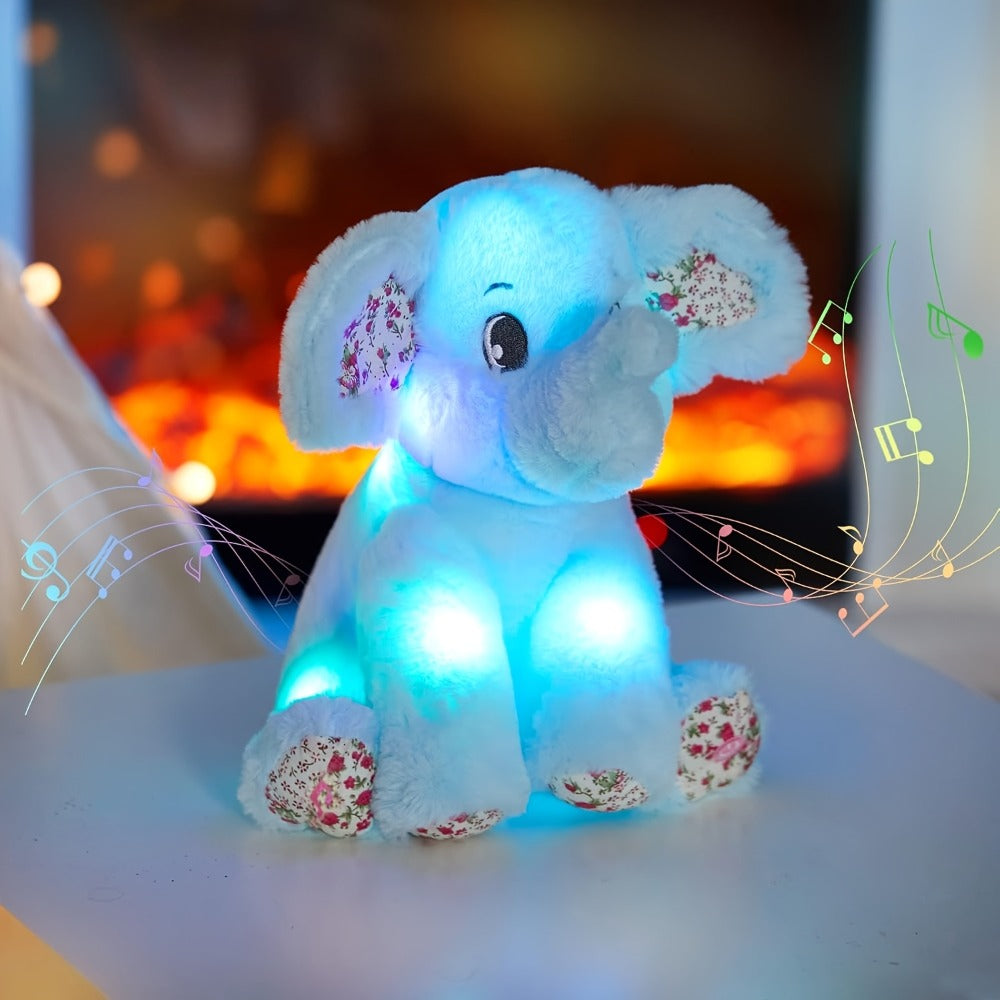 Glowing Elephant Stuffed Animal Plush Toy with LED Lights & Lullabies — Soft Floppy Blue Elephant Nightlight Companion for Babies Toddlers Kids | Birthday Easter Christmas Baby Shower Gift