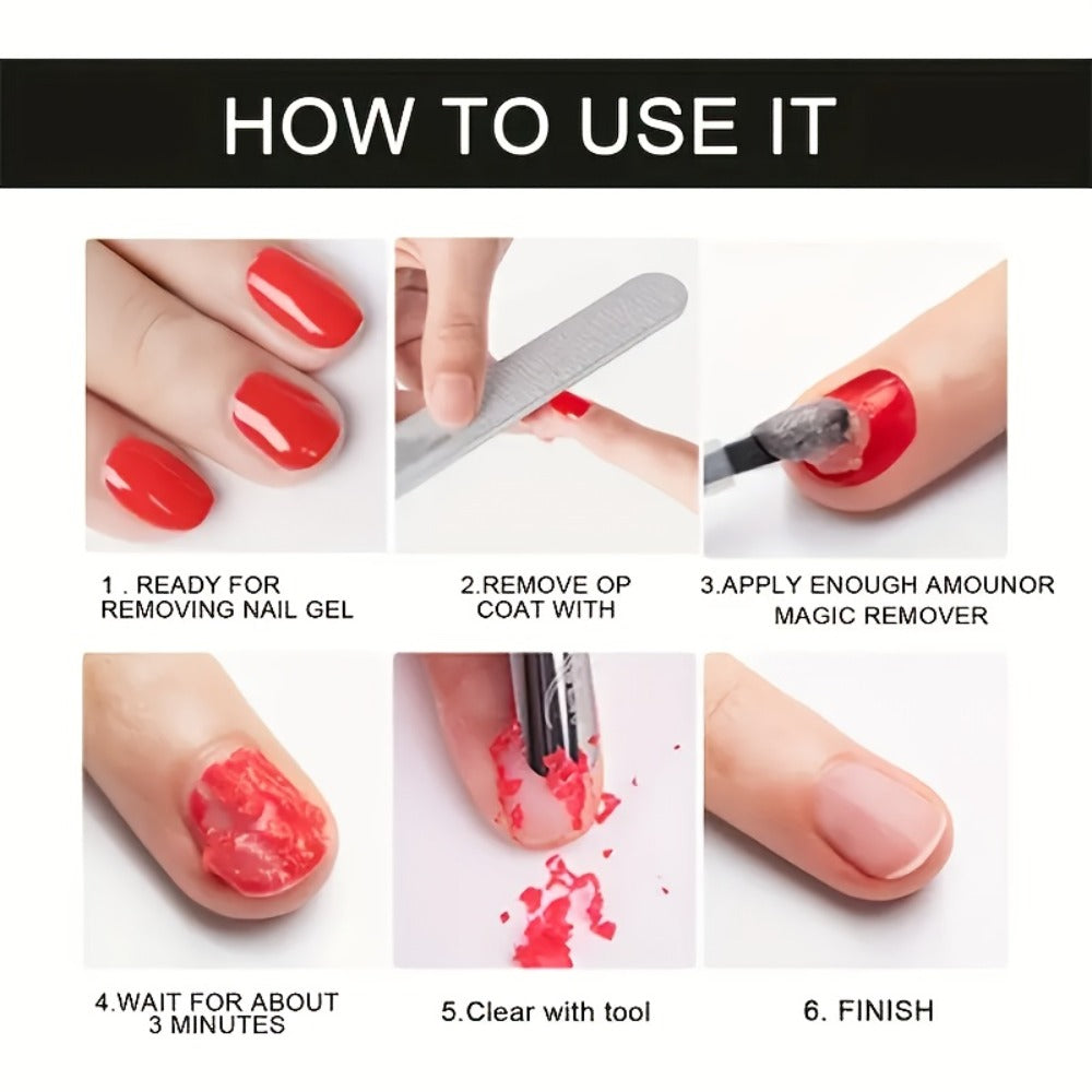 Gel Nail Polish Remover 3pcs Set – Soak Off Gel Nails, Nail Glue & Acrylic Nails in 2-3 Minutes | Fast Gentle Formula for Home DIY & Salon Use | Nail Care Kit for Women & Men