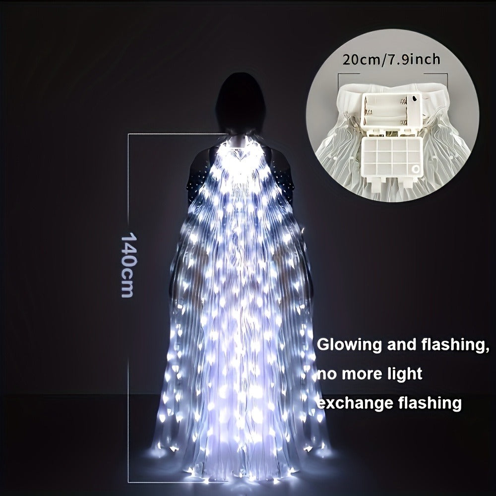 LED Feather Dance Costume Glowing Luminous – Light Up Belly Dance Performance Dress for Women Halloween Christmas Mardi Gras Rave Stage Show White Purple Warm White