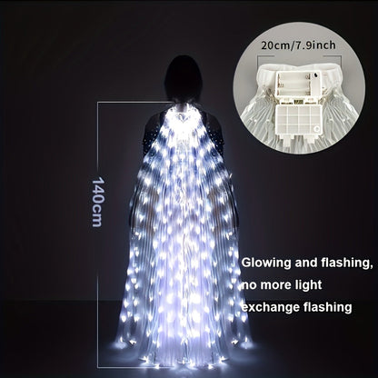 LED Feather Dance Costume Glowing Luminous – Light Up Belly Dance Performance Dress for Women Halloween Christmas Mardi Gras Rave Stage Show White Purple Warm White