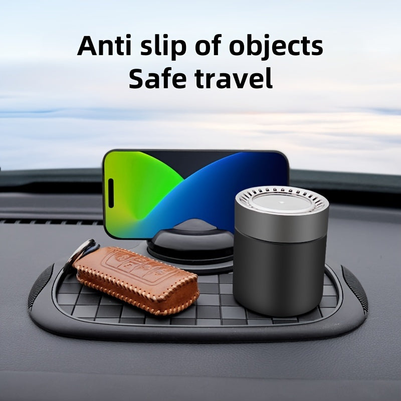 Multifunctional Non-slip Car Dashboard Cushion With Rotating Mobile Phone Holder, Large-capacity Glasses And Key Storage, Heat-resistant Silicone, Lattice Design, Suitable For All Vehicles, Car Mobile Phone Holder, Modern Dashboard Accessories