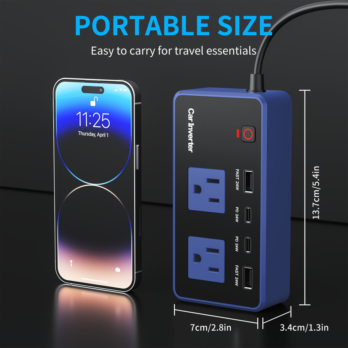 Power Inverter for Vehicles Car Accessories, USB Charger DC 12V to 110V Converter 200W Inverter Car Charger Adapter Outlet with USB Ports 4.8A 24W USB-C USB-A, Car Plug Adapter for Laptop Travel Camping Road Essentials Power Converter