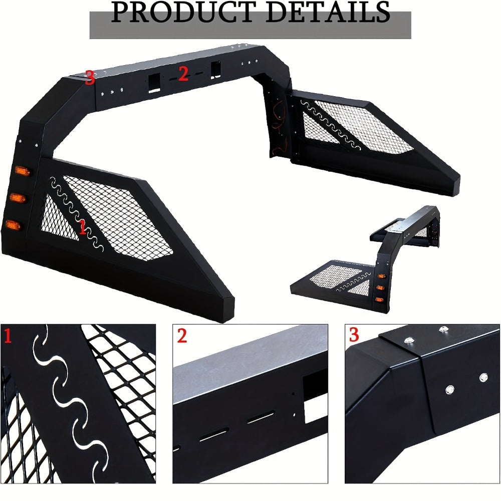 Truck Roll Bar Chase Rack – Heavy-Duty Steel, Adjustable & Extendable, Universal Fit for Pickup Trucks, Mounts Lights Spare Tire & Accessories
