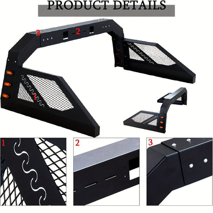 Truck Roll Bar Chase Rack – Heavy-Duty Steel, Adjustable & Extendable, Universal Fit for Pickup Trucks, Mounts Lights Spare Tire & Accessories
