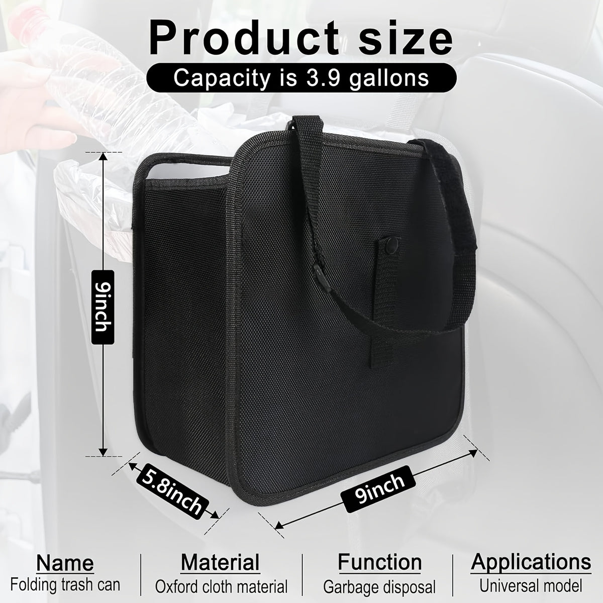 Car Trash Can, Foldable Trash Can Collapsible Hanging Trash Bag for Car Seat, Gallons Leakproof Garbage Bags, Cars Must Haves Interior Accessories Essentials, Hanging Leakproof Storage Bag with Large Capacity, Car Interior Accessories