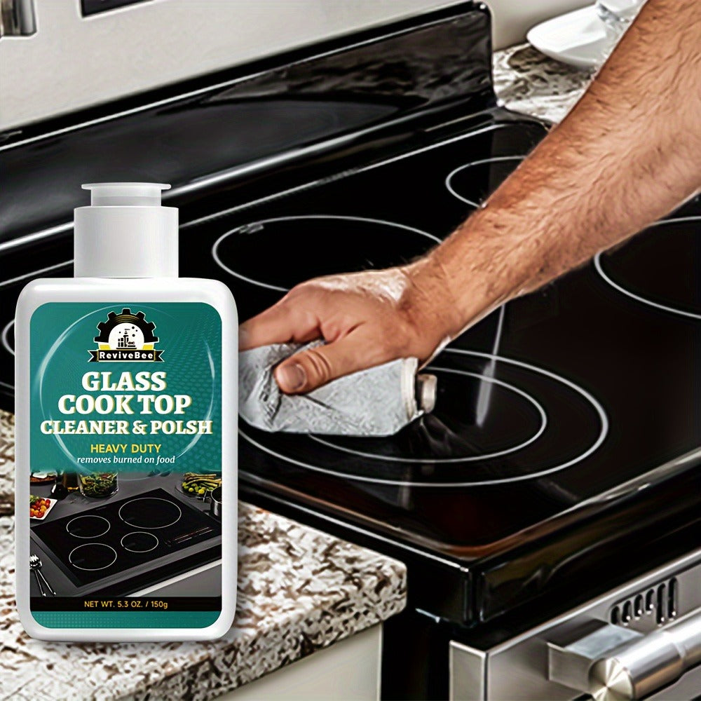 Glass Cooktop Cleaner and Polish – Powerful Stain Remover, Removes Oil Film, Water Spots & Burnt-On Residue, Long-Lasting Surface Protection for Ceramic & Induction Cooktops – 5 Pack Value Set