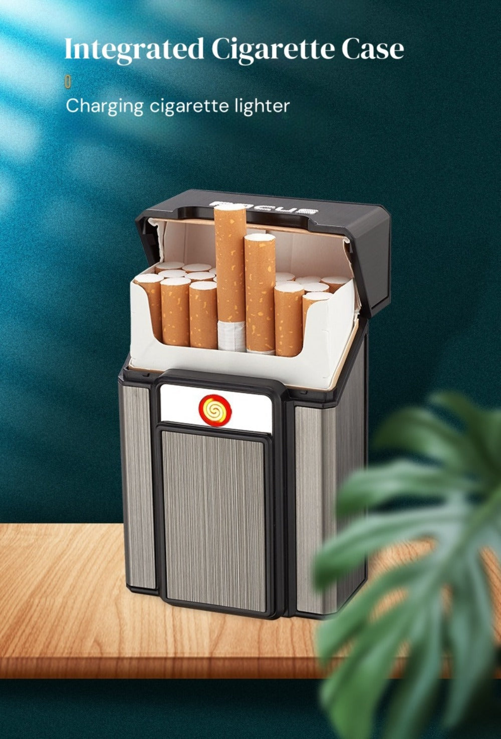 Cigarette Case with Built-in USB Rechargeable Lighter, Tungsten Filament Windproof Electric Igniter, One-Button Pop-Up, Holds 20 Cigarettes, Compatible with Soft & Hard Packs – Travel Cigarette Holder