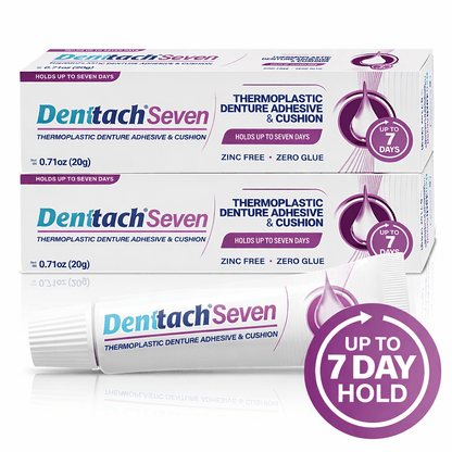 Denttach 7-Day Hold Denture Adhesive Thermoplastic Cushion Reliner Zinc-Free No-Glue Secure Grip for Upper Lower Dentures All-Day Comfort 2 Pack 0.71oz Each