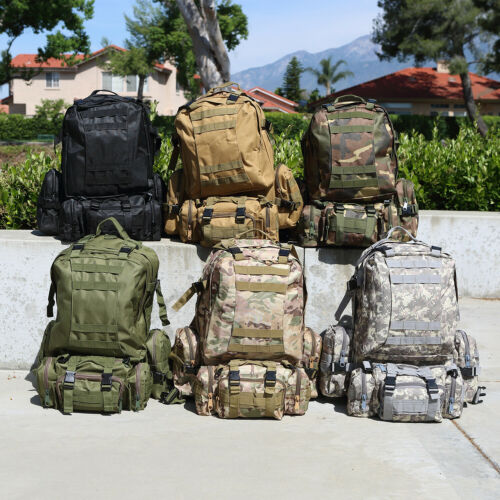 Tactical Backpack 60L MOLLE Military Bag with 3 Detachable Pouches