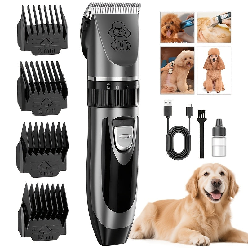 Dog Grooming Kit USB Rechargeable Electric Clippers Ceramic Blade Pet Hair Trimmer with Brush Comb Set for Cats Dogs Golden Red Grey Beauty Sets