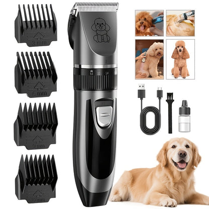 Dog Grooming Kit USB Rechargeable Electric Clippers Ceramic Blade Pet Hair Trimmer with Brush Comb Set for Cats Dogs Golden Red Grey Beauty Sets