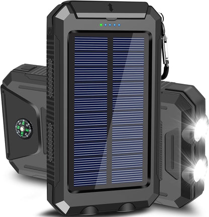 Solar Power Bank 10000mAh Waterproof Portable Charger with LED Light