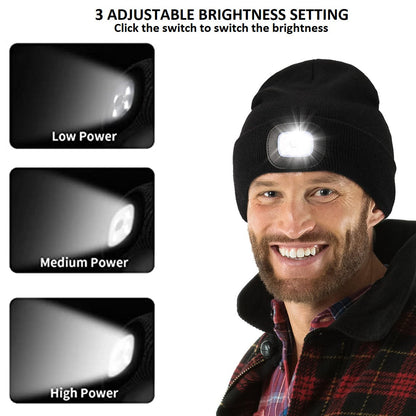 LED Beanie Light with Built-In Rechargeable Headlamp Hat