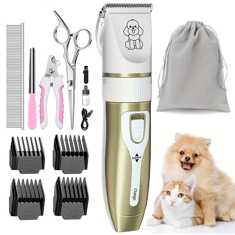 Dog Grooming Kit USB Rechargeable Electric Clippers Ceramic Blade Pet Hair Trimmer with Brush Comb Set for Cats Dogs Golden Red Grey Beauty Sets