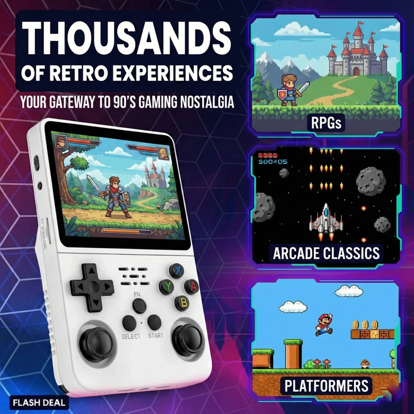 R36S Handheld Game Console – 3.5" IPS RK3326 Retro Emulator 20+ Systems 64GB 128GB Plug and Play 6hr Battery 18 Colors PS1 NES SNES GBA N64 SEGA