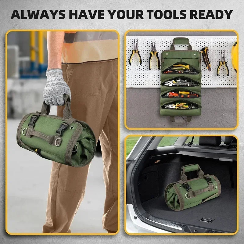 Roll Up Tool Bag Organizer – 4 Compartments, Water-Resistant Oxford