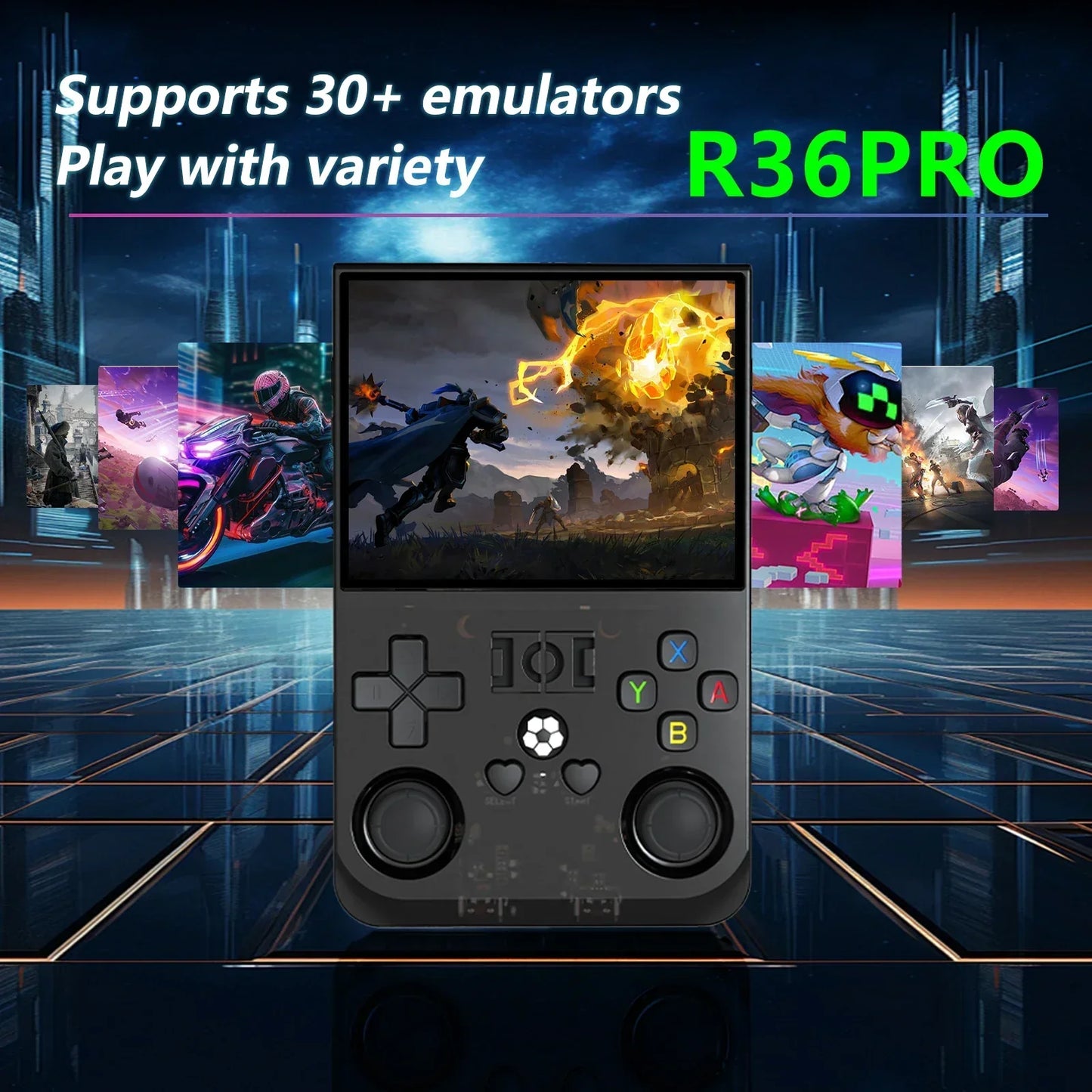 R36PRO Handheld Game Console – Hall Effect Joystick 3.5" IPS RK3566 30+ Emulators 30000 Games 4000mAh 64GB 128GB PS1 N64 PSP GBA 5 Colors