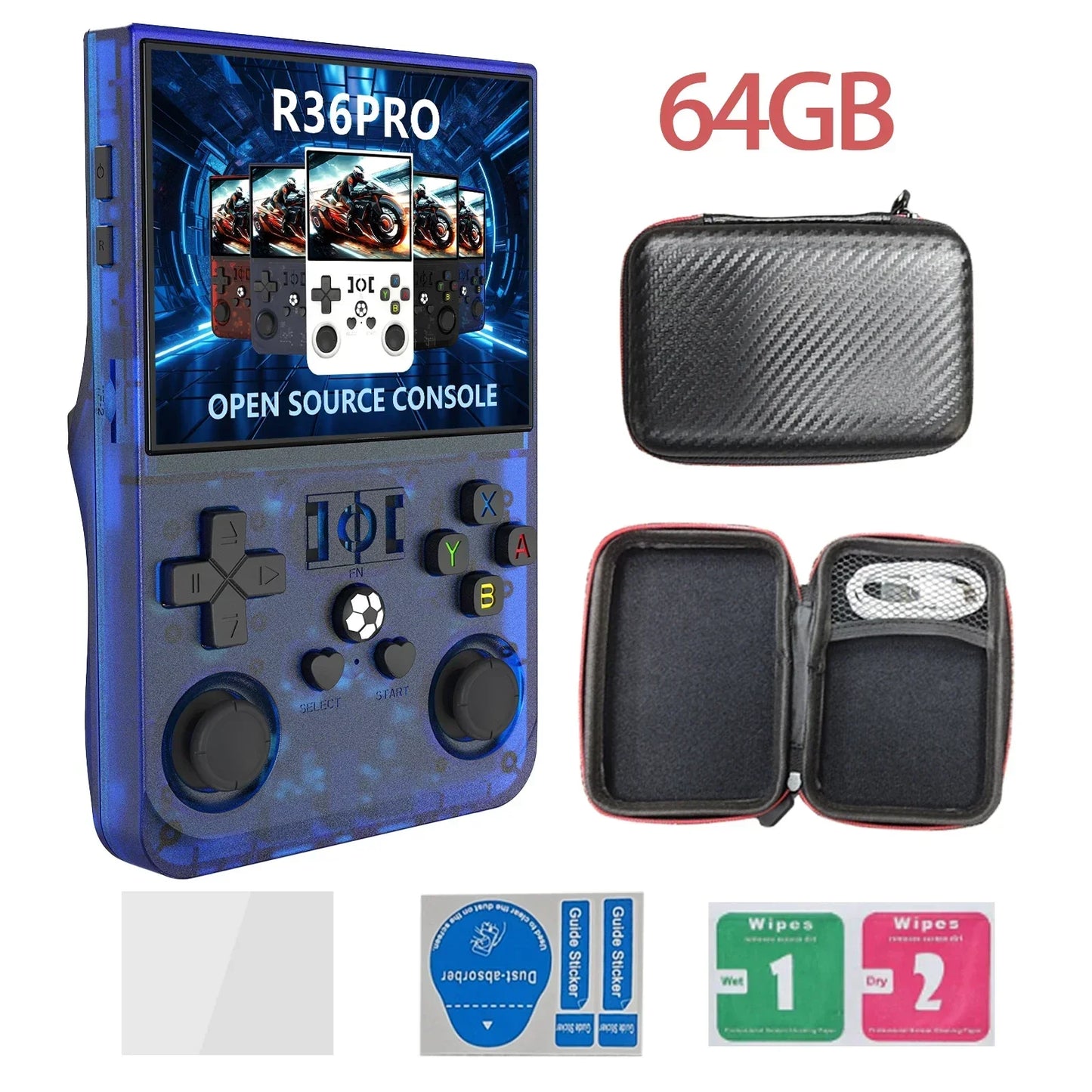 R36PRO Handheld Game Console – Hall Effect Joystick 3.5" IPS RK3566 30+ Emulators 30000 Games 4000mAh 64GB 128GB PS1 N64 PSP GBA 5 Colors