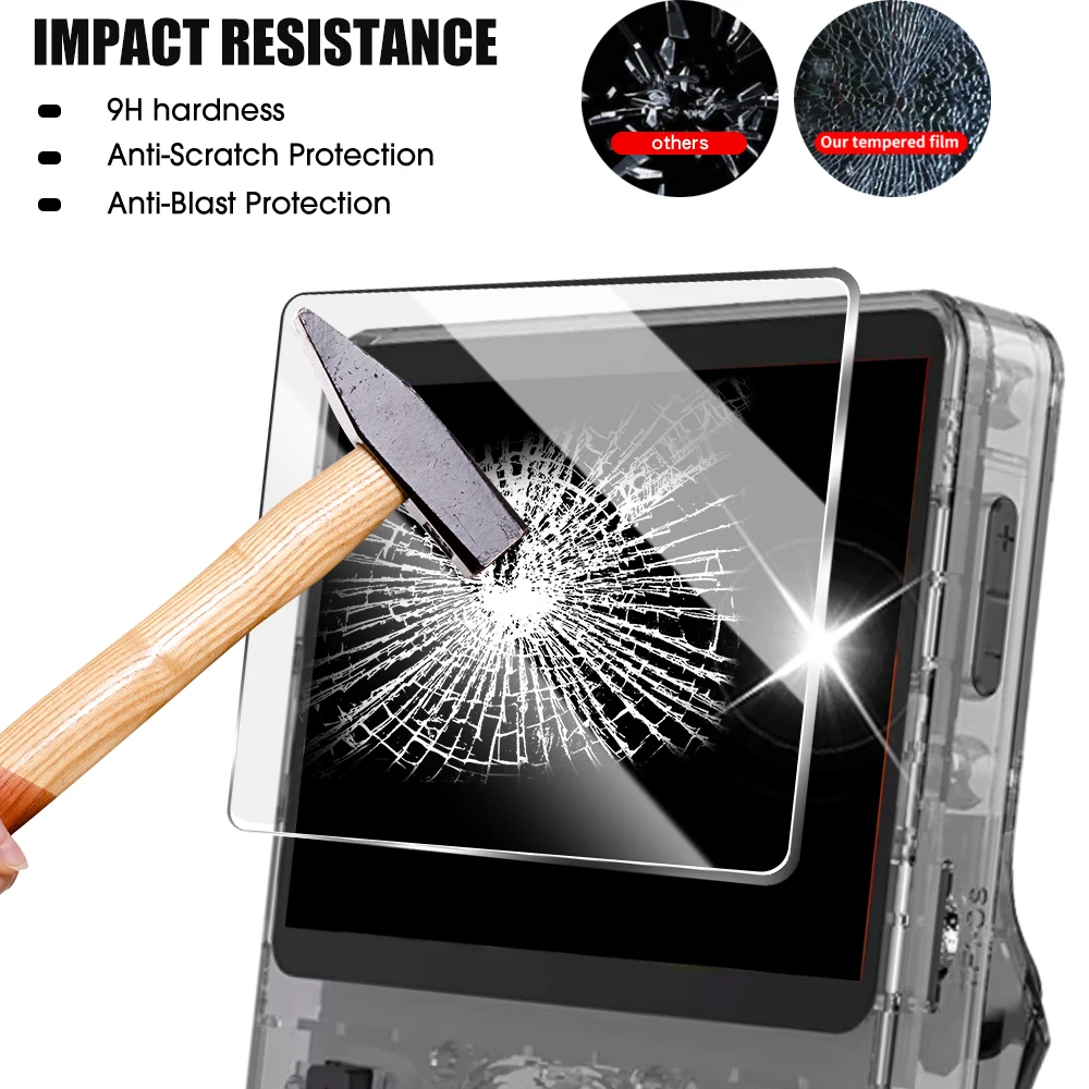 R36S R35S Screen Protector + EVA Storage Case Set 9H Tempered Glass Scratch-Resistant Waterproof Retro Handheld Console Accessories Protection Kit Gift for Gamers