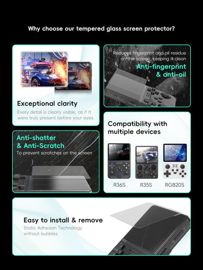 Screen Protector for R36S R35S RGB20S – 9H Tempered Glass Anti-Scratch Film – 0.2mm Ultra-Thin Bubble-Free Easy Install – Retro Handheld Console Accessory