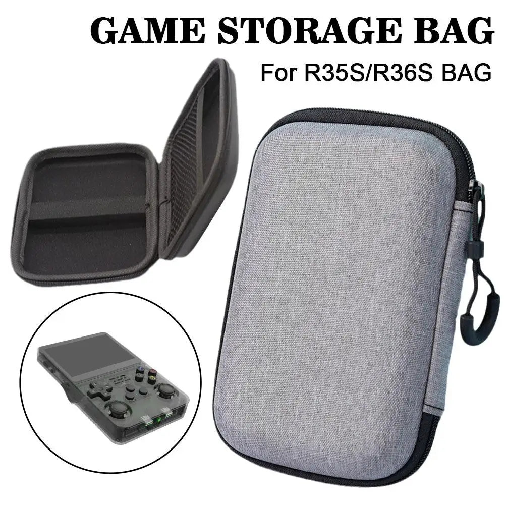 R36S R35S Protective Case EVA Hard Storage Bag – Scratch-Resistant Anti-Drop Portable Travel Case for Retro Handheld Game Console Accessories Black Gray