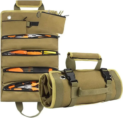 Roll Up Tool Bag Organizer – 4 Compartments, Water-Resistant Oxford