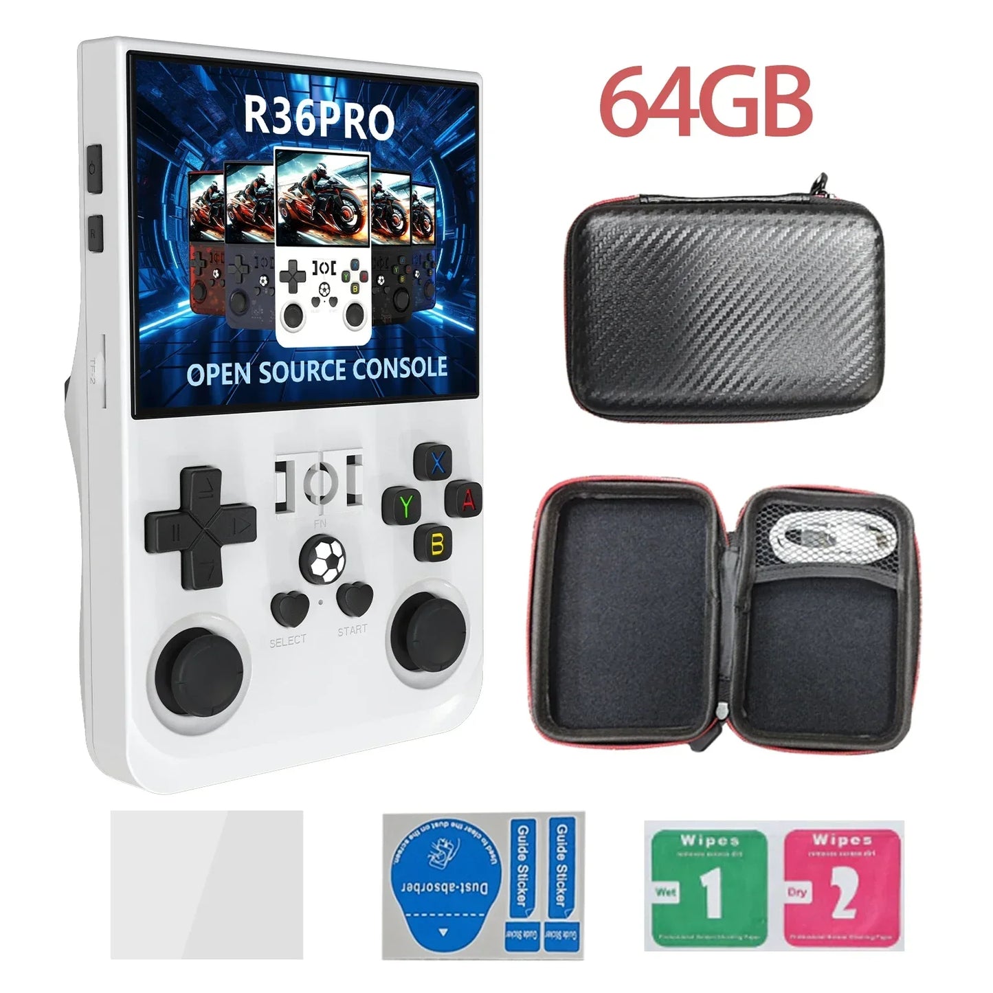 R36PRO Handheld Game Console – Hall Effect Joystick 3.5" IPS RK3566 30+ Emulators 30000 Games 4000mAh 64GB 128GB PS1 N64 PSP GBA 5 Colors