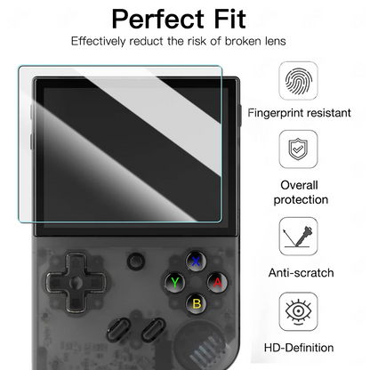 R36S R35S Screen Protector + EVA Storage Case Set 9H Tempered Glass Scratch-Resistant Waterproof Retro Handheld Console Accessories Protection Kit Gift for Gamers