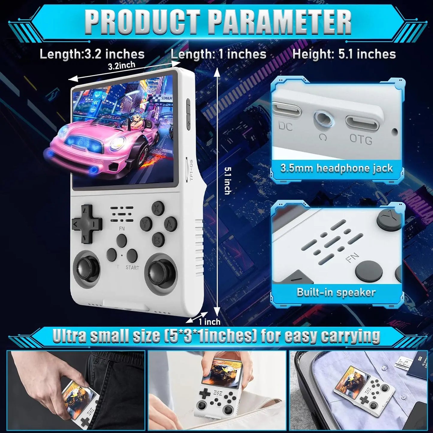 R40S Pro Preloaded Games Handheld Game Console – 30000 Games 3.5" IPS Retro Emulator Wi-Fi Multiplayer 256GB PS1 NES SNES GBA SEGA Plug and Play