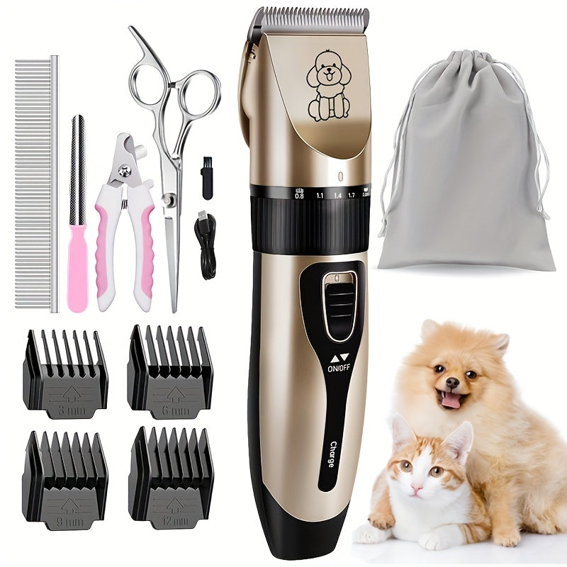 Dog Grooming Kit USB Rechargeable Electric Clippers Ceramic Blade Pet Hair Trimmer with Brush Comb Set for Cats Dogs Golden Red Grey Beauty Sets