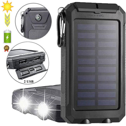 Solar Power Bank 10000mAh Waterproof Portable Charger with LED Light
