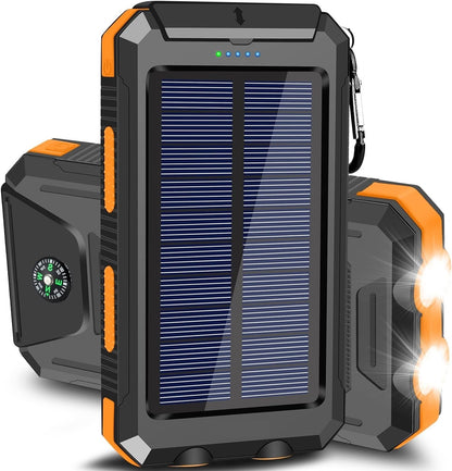 Solar Power Bank 10000mAh Waterproof Portable Charger with LED Light