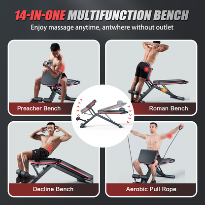 Adjustable Weight Bench 14-in-1 Foldable – 1000 lbs Capacity, 6 Incline Levels, Incline Decline Flat for Home Gym Full Body Workout