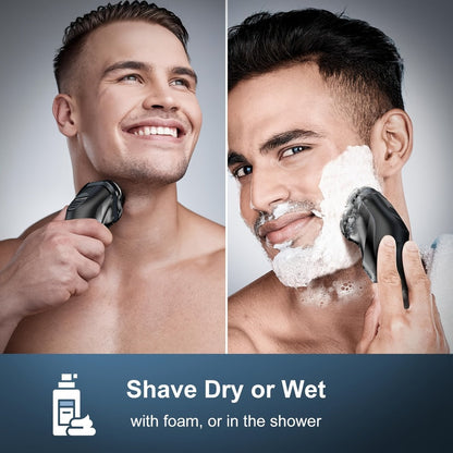 Electric Rotary Shaver for Men – USB Rechargeable Waterproof Cordless with Pop-Up Trimmer, 1-Hour Fast Charge, Stainless Steel Blades, Wet Dry Close Shave, Grooming Gift for Dad Husband Boyfriend