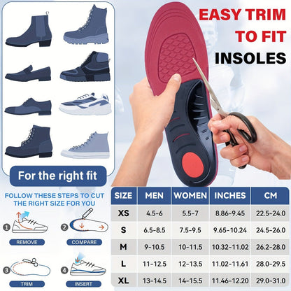 Athletic Insoles EVA Arch Support – Shock Absorbing, 210+ Lbs Load Capacity, Red & Black Design for Running, Hiking, Work Boots & Sneakers