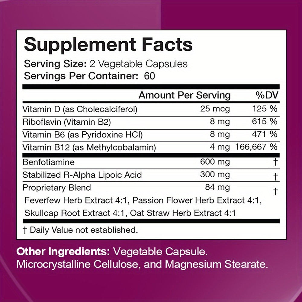 Neurohealth Supplement with Vitamins B1 & B12 – Brain, Nerve & Energy Support Premium Formula for Women & Men, 120 Capsules 60-Day Supply