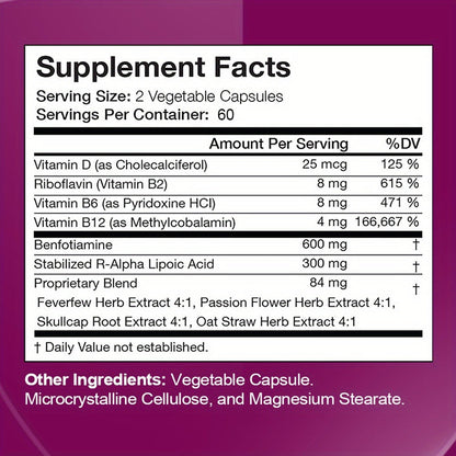Neurohealth Supplement with Vitamins B1 & B12 – Brain, Nerve & Energy Support Premium Formula for Women & Men, 120 Capsules 60-Day Supply