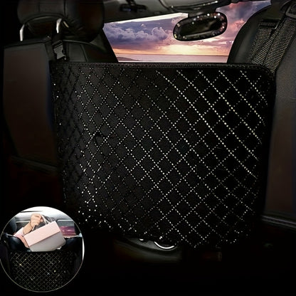 Rhinestone Car Seat Back Organizer & Purse Holder – Bling Crystal Handbag Hanger for Women, Pet Barrier for Dogs & Kids, Universal SUV Truck Car Accessories Gift for Girls