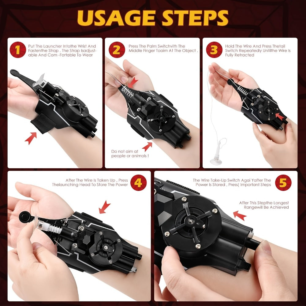 Spider Web Shooter Wrist Toy for Kids - 8ft Realistic Web Launcher with Suction Cup, String Gloves & Launcher, Superhero Role Play Cosplay Toy, Birthday Gift for Boys