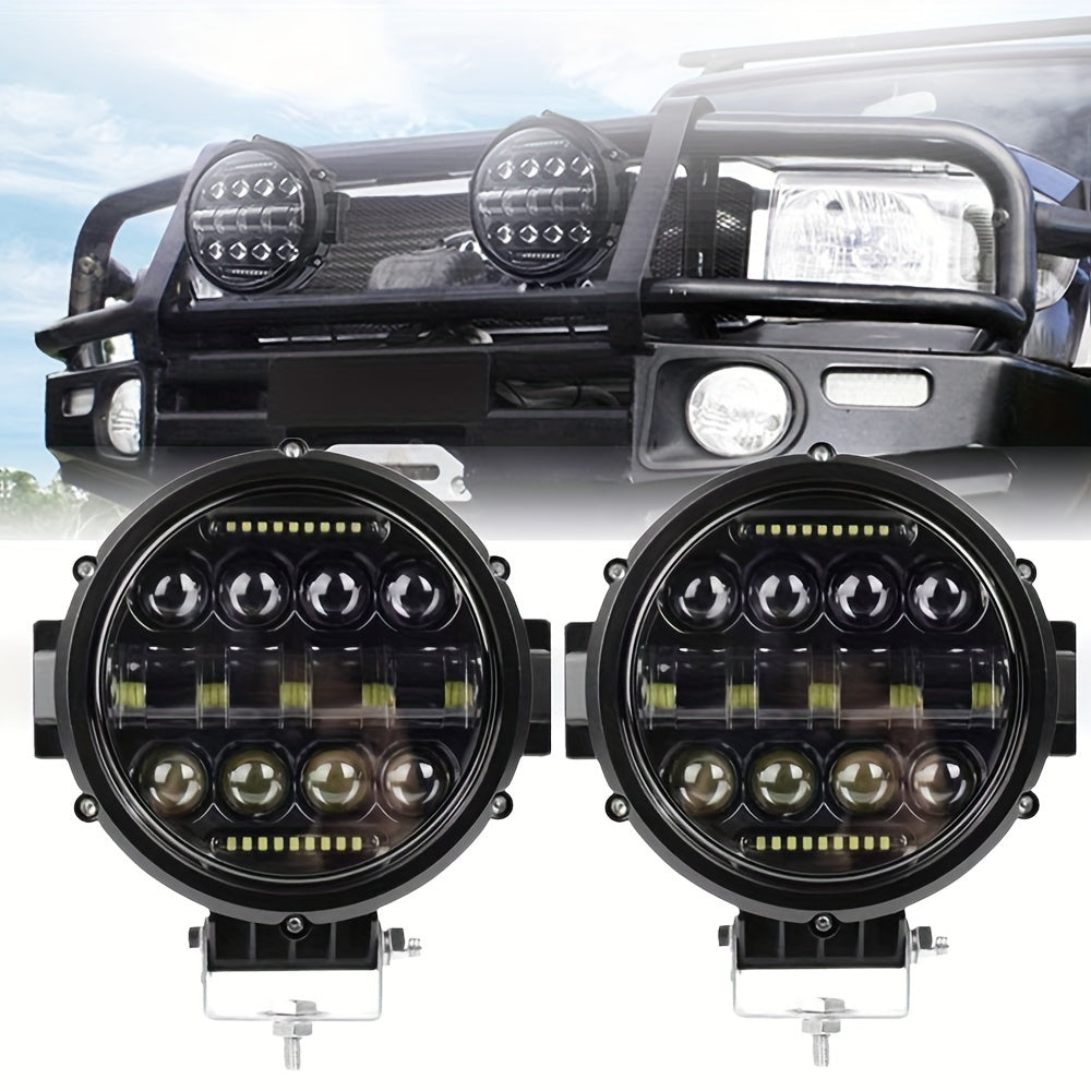 1pc Car LED 7-inch Round Dragon Version Shooting Light Off-road Vehicle Modified Front Bumper Roof Work Light, Without Battery