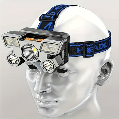 USB Rechargeable Headlamp 2 Pack 5 LED 4 Modes IP44 Waterproof Head Torch for Outdoor Fishing Camping Emergency