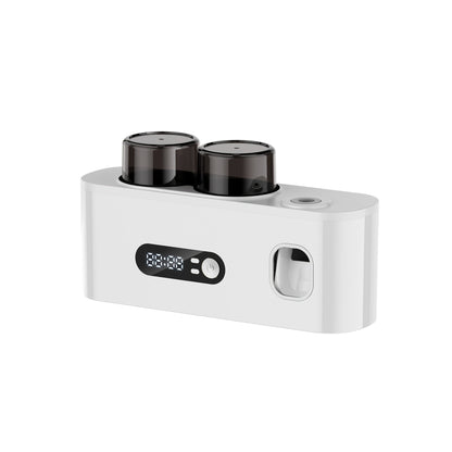 Toothbrush Holder with UV Sterilizer & Automatic Toothpaste Dispenser – 5-Slot Smart Bathroom Organizer with 2 Cups, USB Rechargeable, Clock Display, Durable Plastic Wall Mount for Family Oral Care