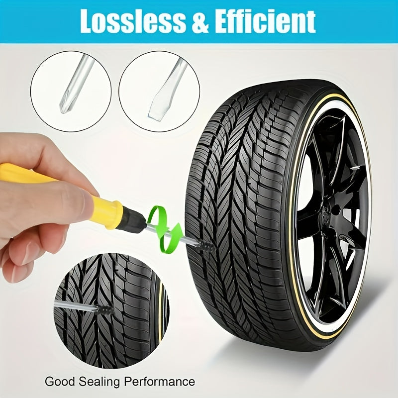 61 Tire Repair Rubber Plugs, Vacuum Tire Repair Kit, Spiral Rubber Screws, Quick Self-Service Repair Tool Suitable for Cars, Trucks, Motorcycles, Tractors, Tool for Tire Puncture Repair, Black