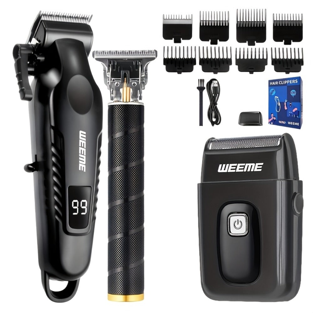 3-in-1 Hair Clipper Grooming Kit for Men — WEEME USB Rechargeable Cordless Beard Trimmer & Body Shaver Set, Home Barber Hair Cutting Kit, Gift for Boyfriend Father Husband